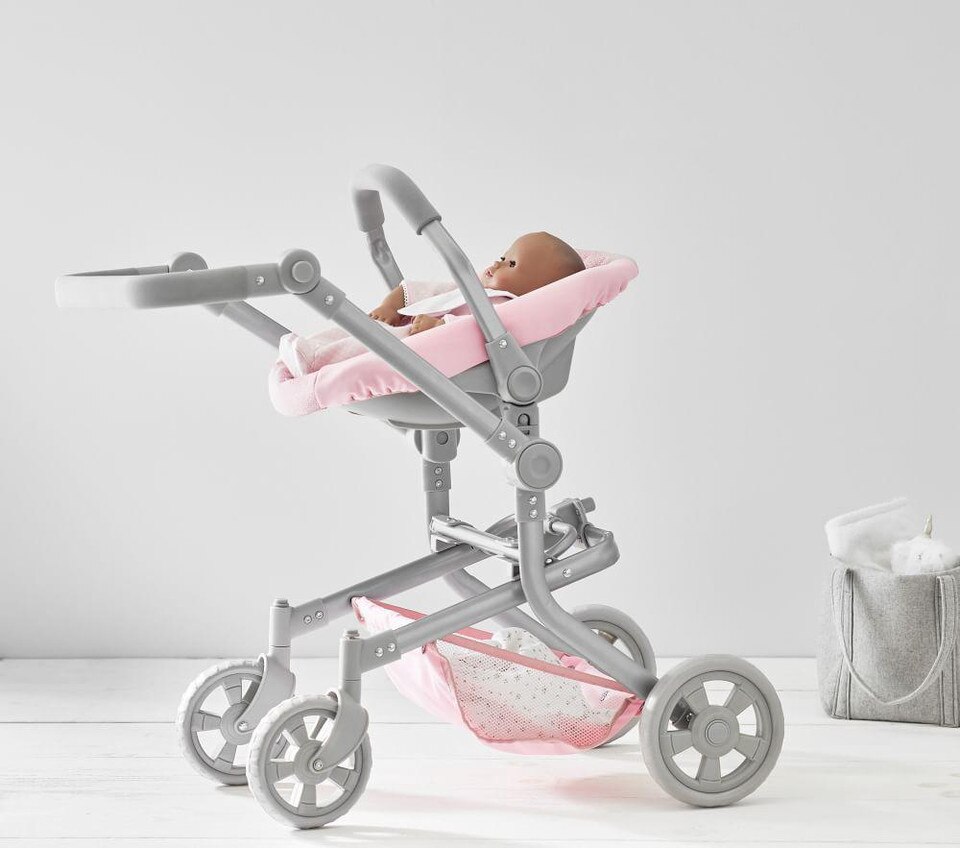 Pink Glitter Convertible 3in1 Doll Pram Stroller Pottery Barn Kids AU